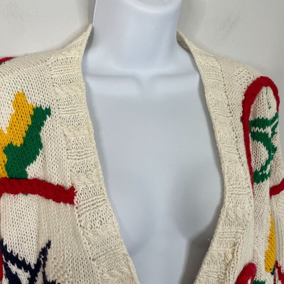 Izod Vintage NAUTICAL CHUNKY Cardigan Sweater Womens Sz M Old Money Hand Knit - Picture 13 of 14
